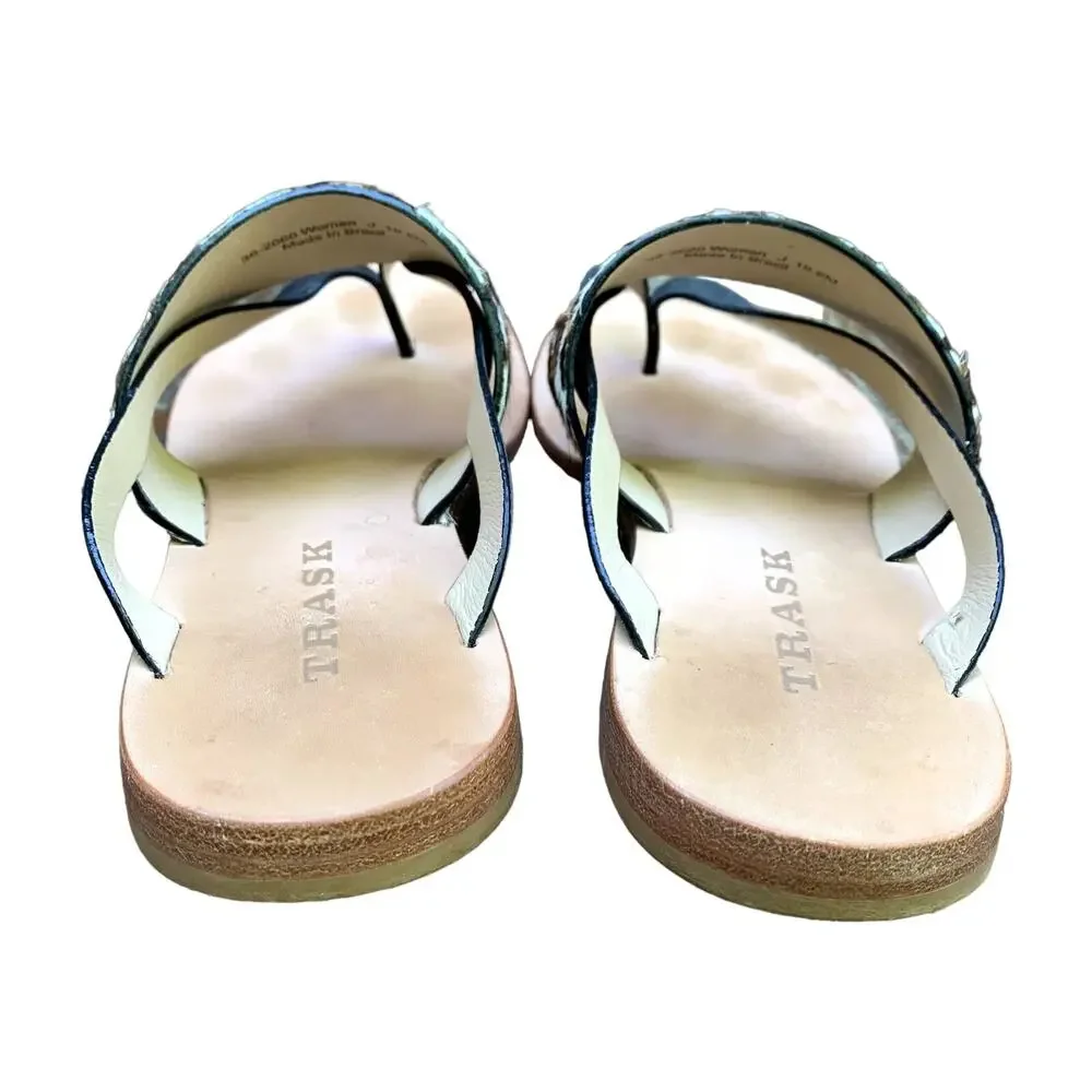 Trask Shay Leather Thong Sandal Slip On Leopard Print Calfhair 6